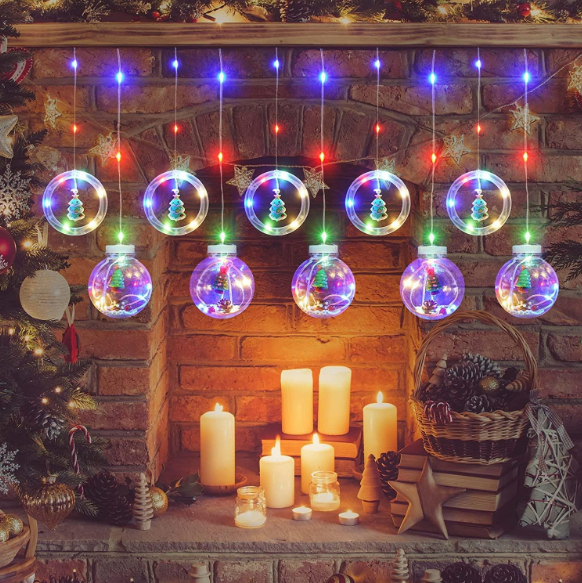 Instalatie Perdea cu Globuri si Cercuri cu Braduti, 10 decoratiuni, 3 m , Multicolor , interconectabile [4]