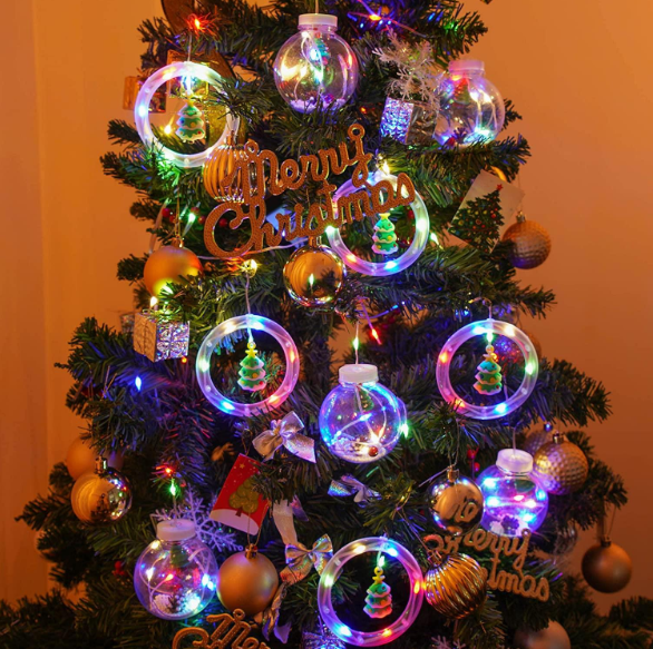 Instalatie Perdea cu Globuri si Cercuri cu Braduti, 10 decoratiuni, 3 m , Multicolor , interconectabile [3]