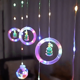 Instalatie Perdea cu Globuri si Cercuri cu Braduti, 10 decoratiuni, 3 m , Multicolor , interconectabile [1]