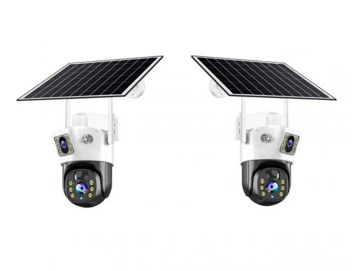 Set 2 x Cameră de Supraveghere Solară 4K HD 8MP, WiFi, Senzor de Mișcare și Lentile Duble [1]