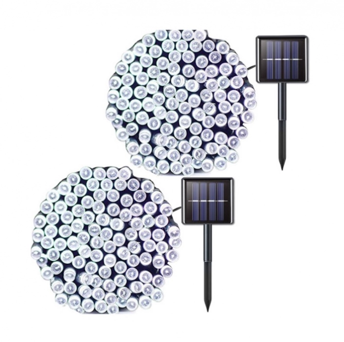 Set 2 x instalatie Gradina cu incarcare solara, 100 LED, 10 metri, alb rece [1]