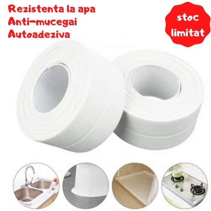 Set 2 x Banda adeziva de etansare, alba, impermeabila, pentru cada sau chiuveta 4 cm x 3.2 m [3]