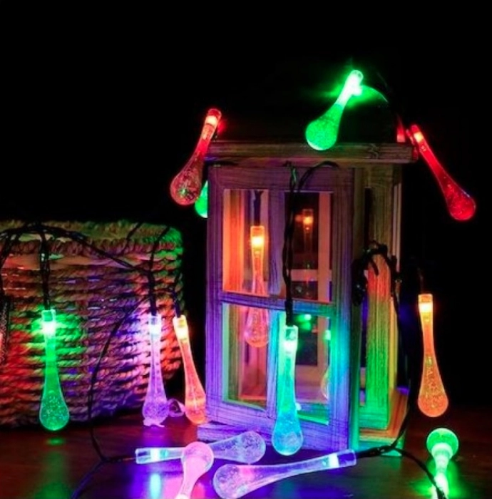 Instalatie solara Picaturi Cristal, 20 leduri, 5m, Lumina alb cald si multicolor [1]