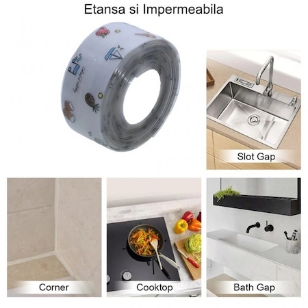 Set 2 x Banda adeziva de etansare, alba, impermeabila, pentru cada sau chiuveta 4 cm x 3.2 m [1]