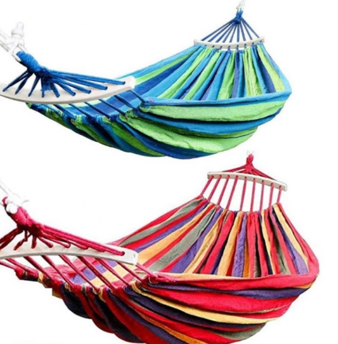 Hamac dublu bumbac cu bara de lemn, 150 x 185 cm [3]