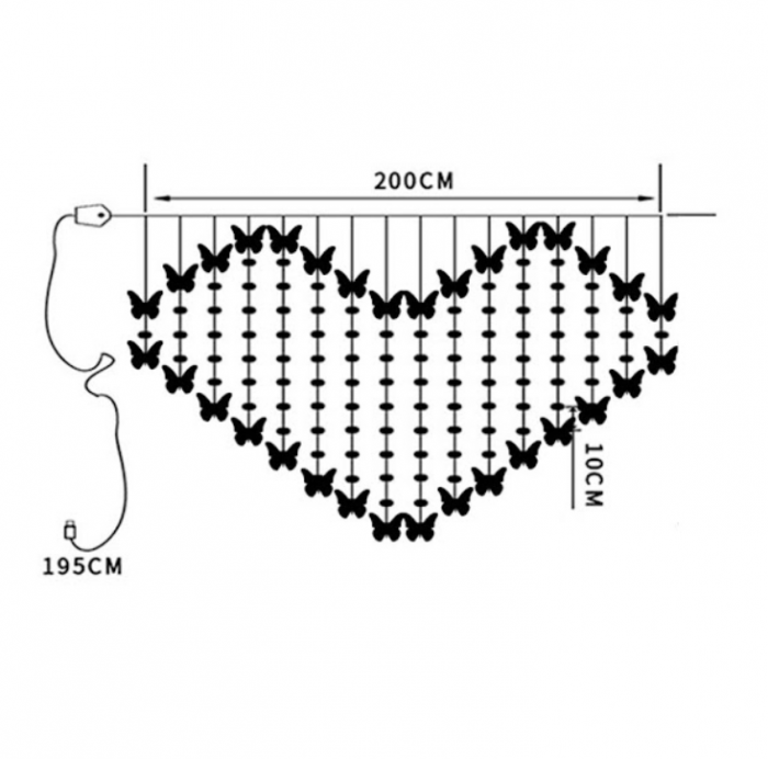 Instalatie - perdea luminoasa inima cu fluturi, Alb cald [3]