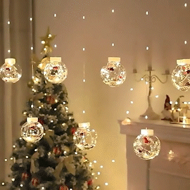 ARTICOLE DE SARBATORI - Instalatie Tip Perdea Globuri cu LED , Figurine Mos Craciun, 10 globuri, 3 m , interconectabile