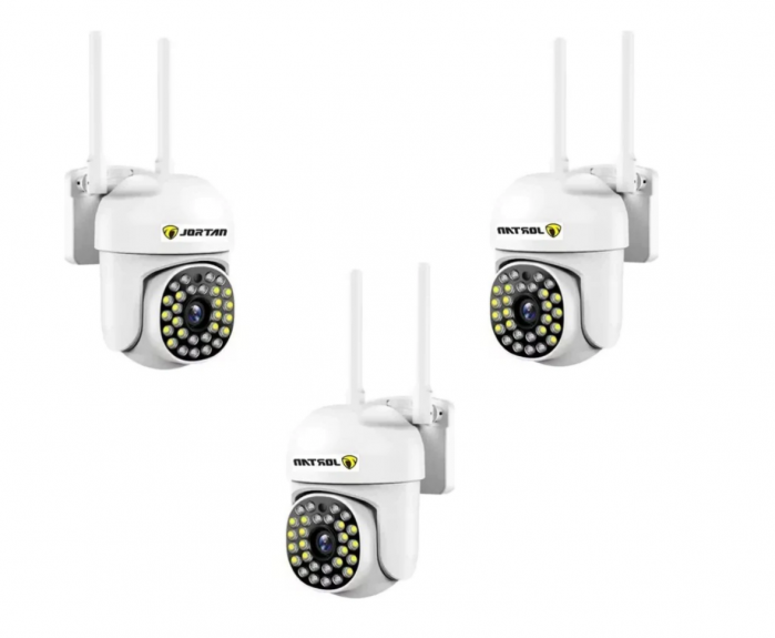 PACHETE PROMOTIONALE - Pachet 3 x Cameră de Supraveghere Jortan 8161QJ, 28 LED-uri, WiFi, HD, Viziune Nocturnă cu Infraroșu și Protecție IP66, Transmisie Live pe Telefon