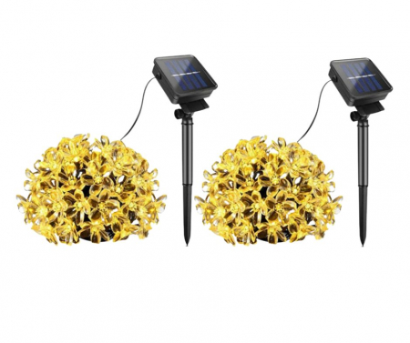 ARTICOLE DE SARBATORI - Set 2 x Instalatie Solara de Gradina Flori de Cires cu 50 LED-uri, Alb cald