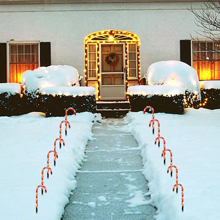 ARTICOLE DE SARBATORI - Set 5 Acadele Luminoase Baston Exterior, LED incarcare SOLARA 40cm+15 cm, XL,8 Jocuri lumini