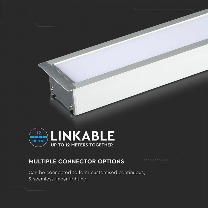 Lampa LED Liniara V-TAC, 40W, Cip Samsung, Montaj Incastrat, Conectabila, Garantie 5 ani, Gri [10]