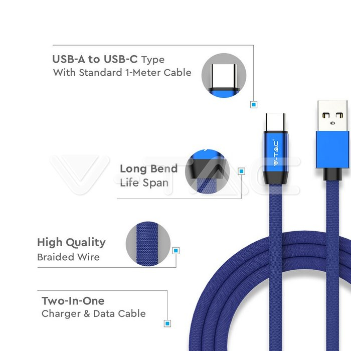1m. Cablu Tip C USB Albastru Ruby Series [2]