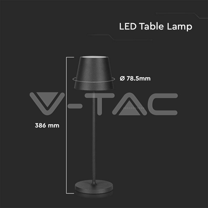 2W Lampă de masă LED (4400mA Baterie) IP54 Corp negru 3000K [5]