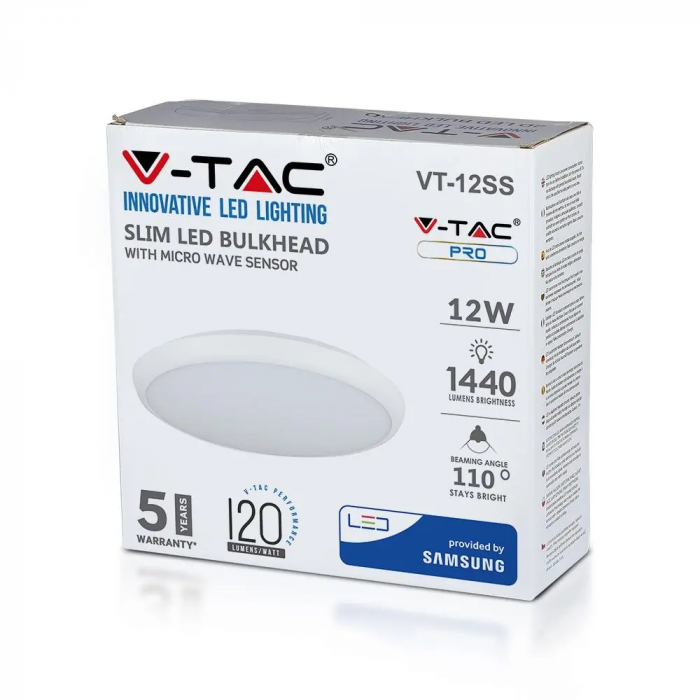Aplica LED V-TAC, 12W, Senzor de miscare, IP54, Slim, Cip Samsung, 5 ani garantie, 6400K [6]