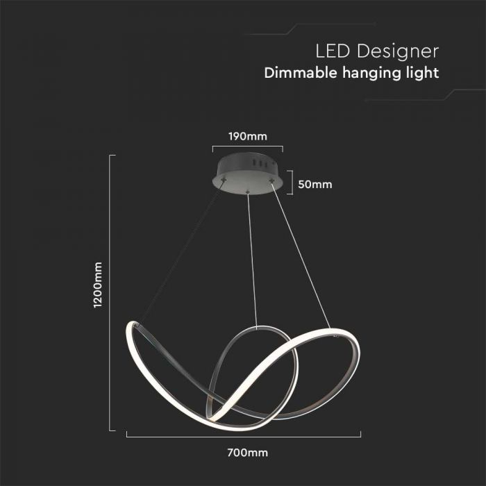 49W LED Lampă Suspendată Decorativă 70*20CM Corp Negru 3000K [4]