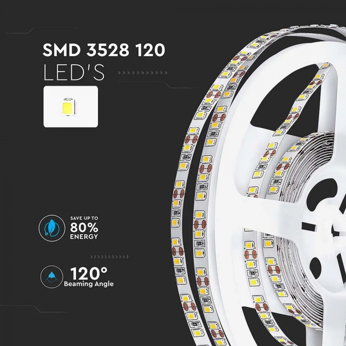 Banda LED V-TAC, 8W/M, IP20, 120 Leduri/Metru, Rola 5 Metri [5]
