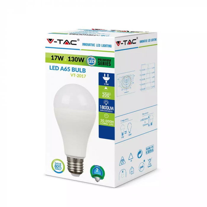 Bec LED V-TAC, A65, E27, 200° [6]