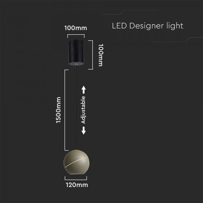 8.5W LED Lampă Suspendată Φ180 Cablu Ajustabil Touch On/Of Corp Auriu 3000K [2]