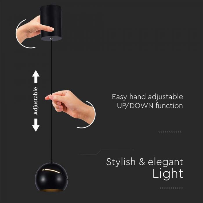 8.5W LED Lampă Suspendată Φ180 Cablu Ajustabil Touch On/Of Corp Negru 3000K [3]