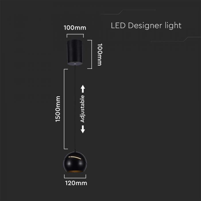 8.5W LED Lampă Suspendată Φ180 Cablu Ajustabil Touch On/Of Corp Negru 3000K [2]