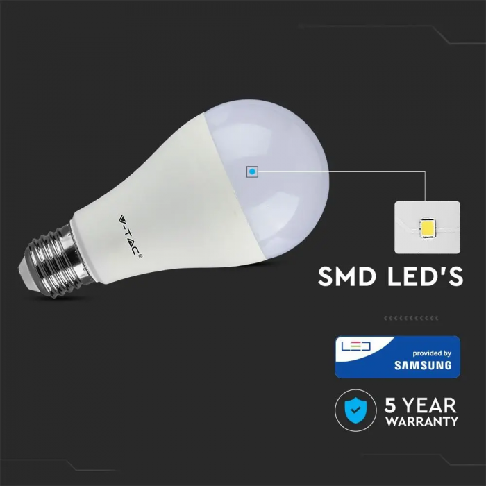 Bec LED V-TAC, 12W, 1521lm, E27, A60, Cip Samsung, 5 ani garantie, Lumina Neutra [3]