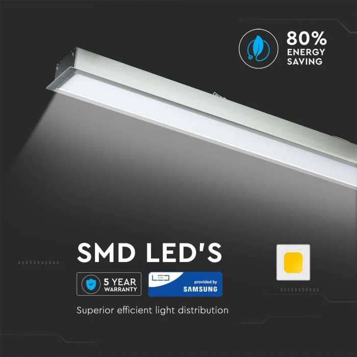 Lampa LED Liniara V-TAC, 40W, Cip Samsung, Montaj Incastrat, Conectabila, Garantie 5 ani, Gri [9]