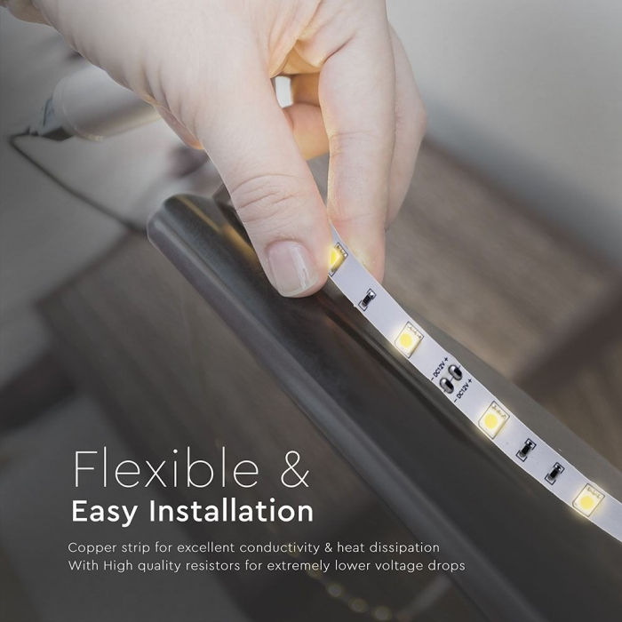 Banda LED V-TAC, 12V, 4.8w/m, 30 leduri/m, CRI>80, 500lm/m, IP20, Rola 5m [6]