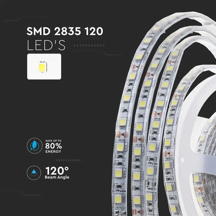 Banda LED V-TAC, 24V, 7.5w/m, 120 leduri/m, CRI>80, 750lm/m, IP65, Rola 10m [3]