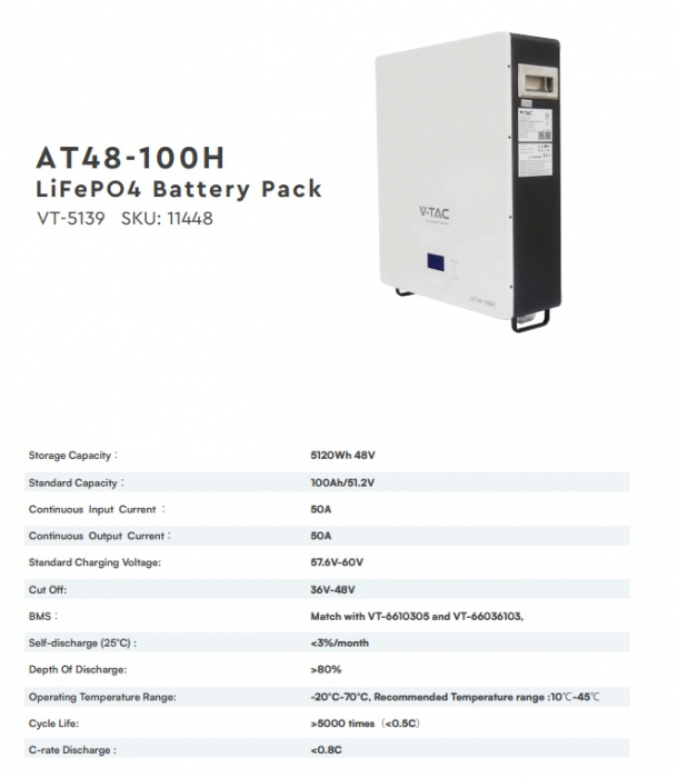 Baterie V-TAC 5kWh AT48-100H LiFePO4 [2]