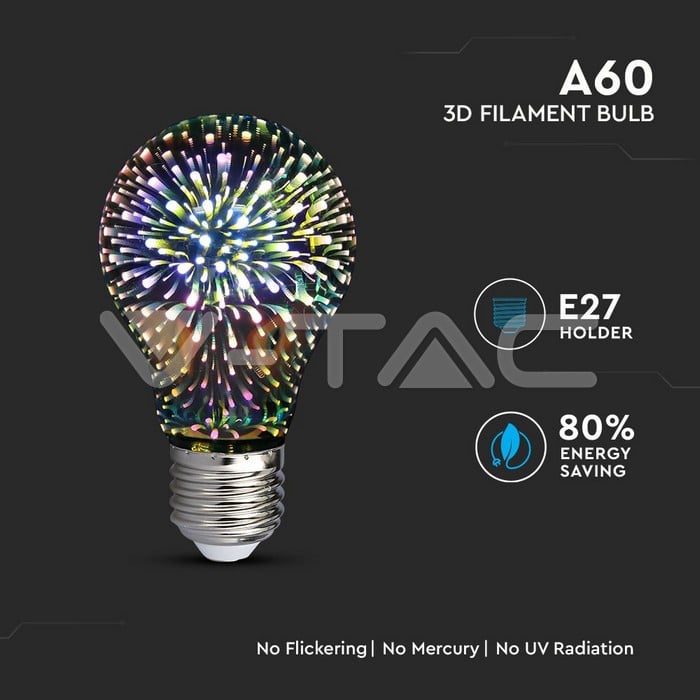 Bec LED 3W E27 Filament 3D A60 3000K [2]