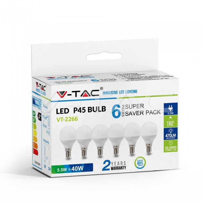 Bec LED 5.5W E27 P45 2700K Set cutie 6 bucăți [2]