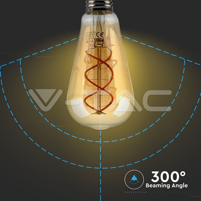 Bec LED 5W filament E27 sticla aurie curbata ST64 alb cald [3]