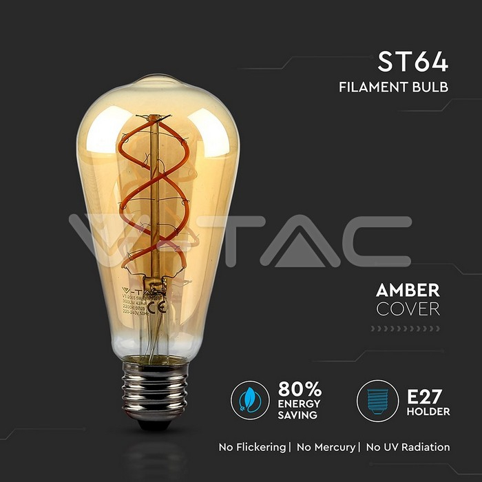 Bec LED 5W filament E27 sticla aurie curbata ST64 alb cald [2]