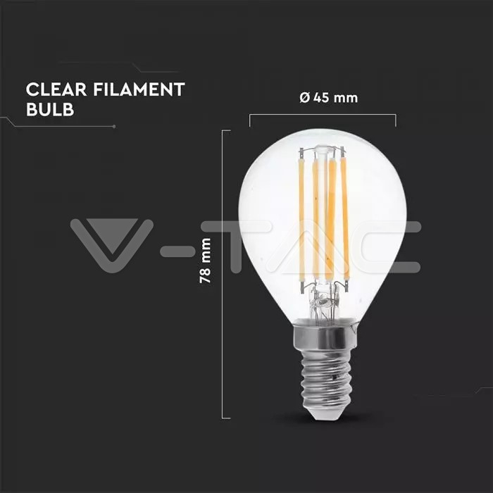 Bec LED 6W Filament E14 P45 Clear Cover 2700K [4]