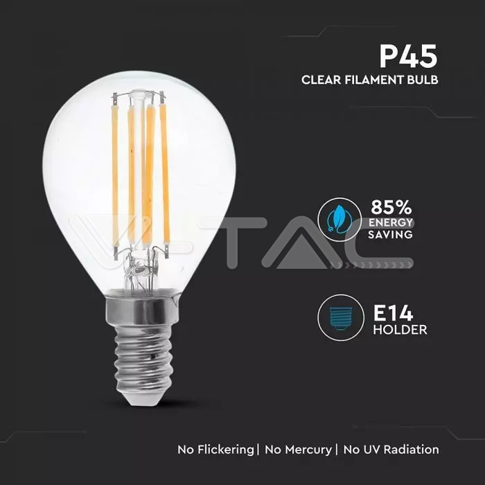 Bec LED 6W Filament E14 P45 Clear Cover 2700K [2]