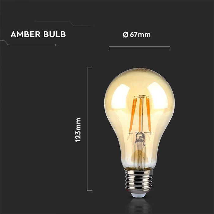 Bec Led 8W cu filament, A67, Amber, E27, 2200K [4]