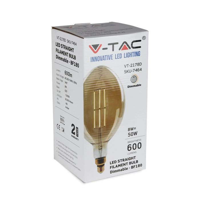 Bec Led decorativ cu Filament V-TAC, 8W, 2000K, E27, Dimabil [2]