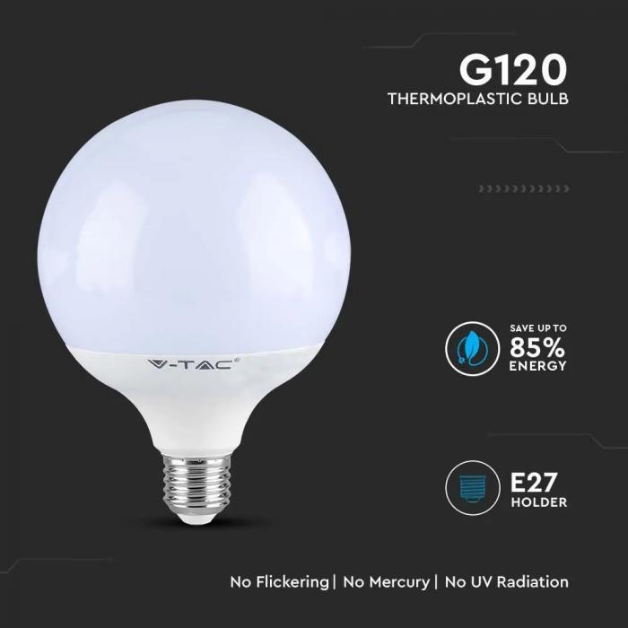 Bec LED V-TAC, 22W, 2600lm, E27, G120, Cip Samsung, 5 ani garantie, Lumina Calda [5]