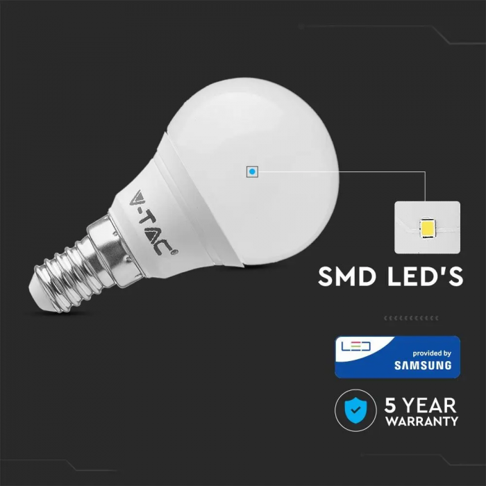 Bec LED V-TAC, 4.5W, 470lm, E14, P45, Cip Samsung [3]
