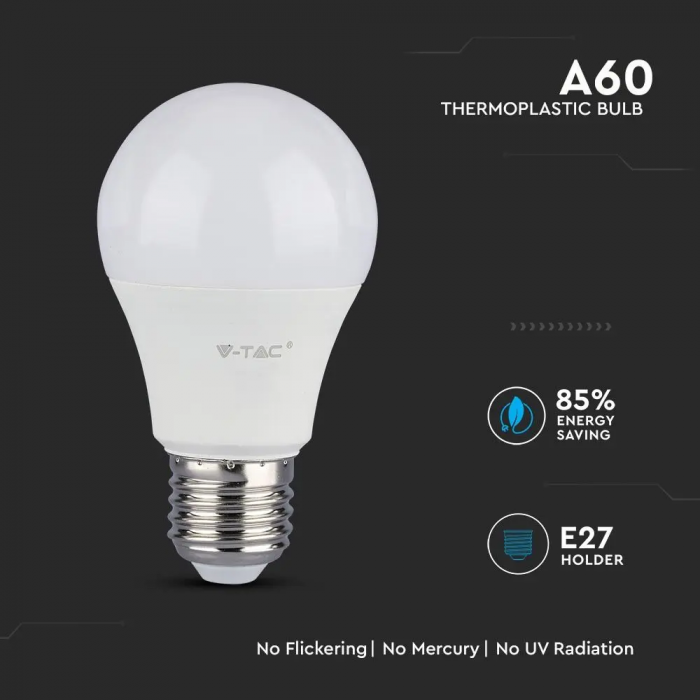 Bec LED V-TAC, 6.5W, 806lm, E27, A60, Cip Samsung, 5 ani garantie [5]