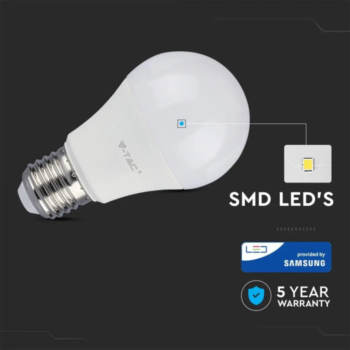 Bec LED V-TAC, 6.5W, 806lm, E27, A60, Cip Samsung, 5 ani garantie [3]