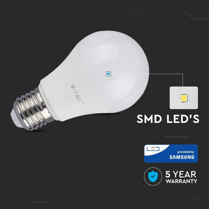 Bec LED V-TAC, 8.5W, 1055lm, E27, A60, Cip Samsung, 5 ani garantie [2]