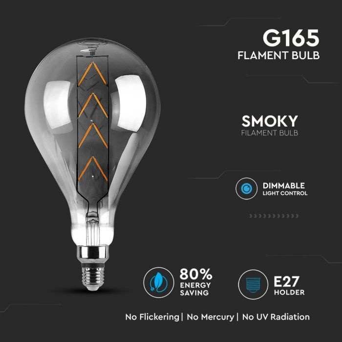 Bec LED V-TAC, 8W, E27, G165, Gri, fumuriu, Dimabil, 2200K [5]