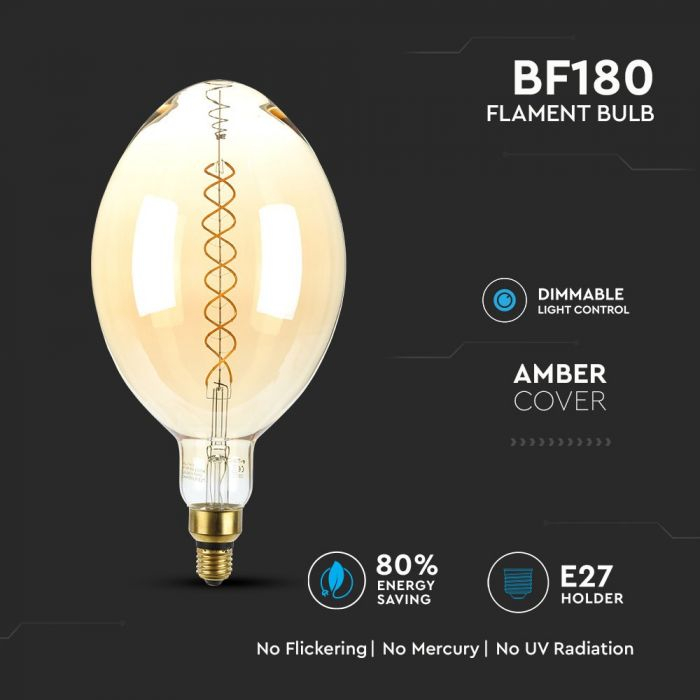 Bec LED V-TAC, 8W, E27, BF180, Filament Dublu, 2000K, Dimabil [2]