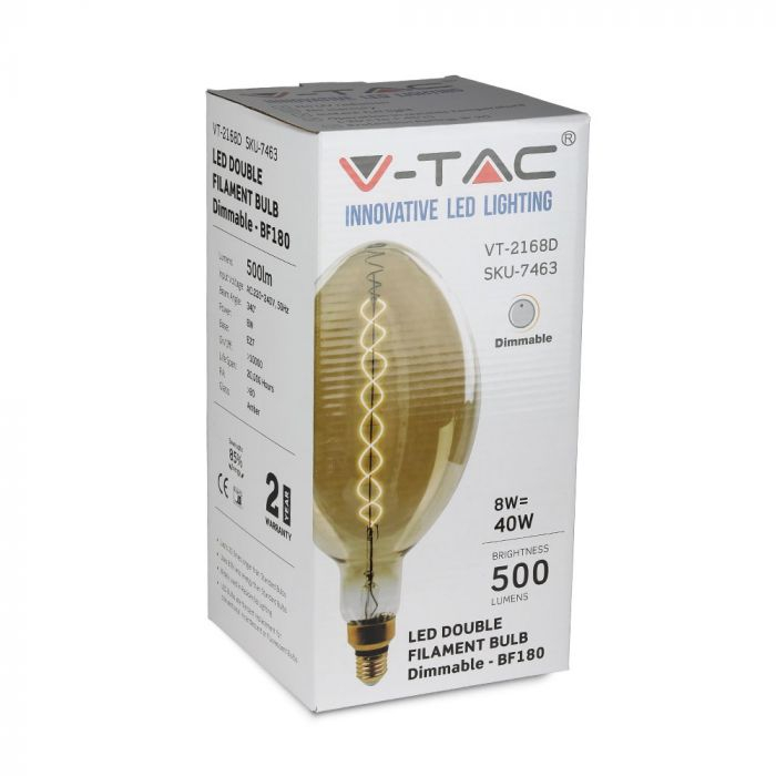 Bec LED V-TAC, 8W, E27, BF180, Filament Dublu, 2000K, Dimabil [3]