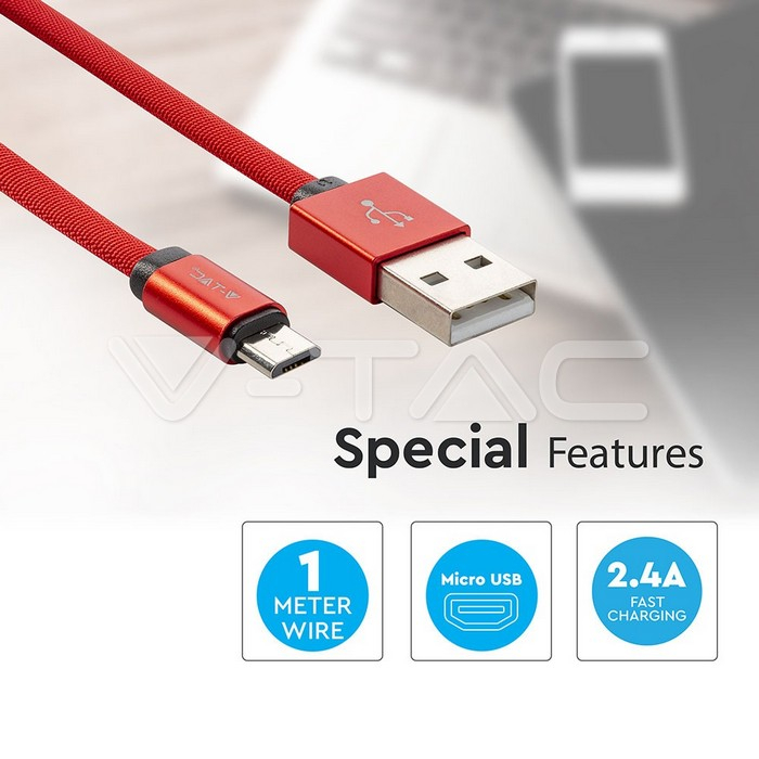 Cablu Micro USB Roșu Seria Ruby 1m [2]