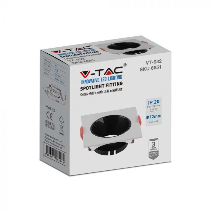 Carcasa Spot GU10, Alb + Negru, IP20, Patrat, Montaj Incastrat [5]