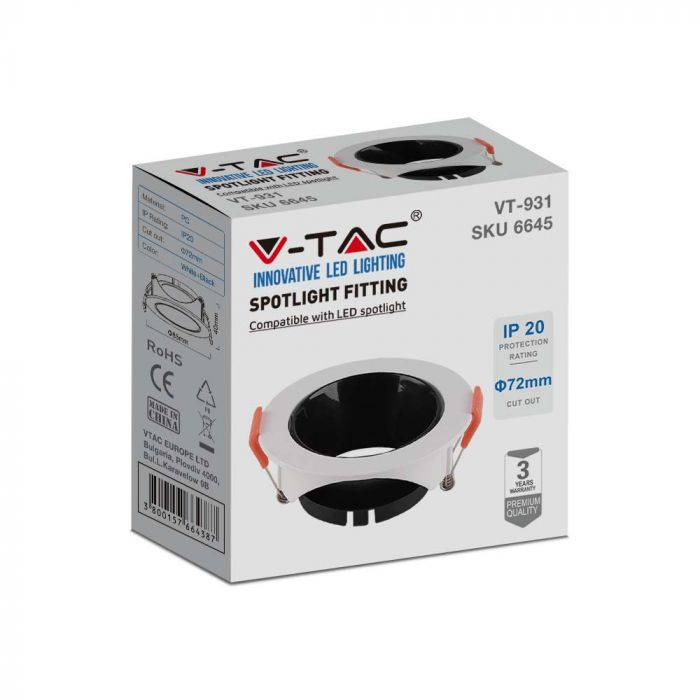 Carcasa Spot GU10, Alb + Negru, IP20, Rotund, Montaj Incastrat [5]