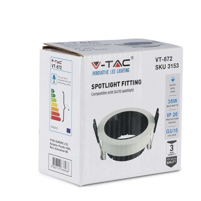 Carcasa Spot GU10, Alb + Negru, Rotund, IP20, Montaj Incastrat [10]