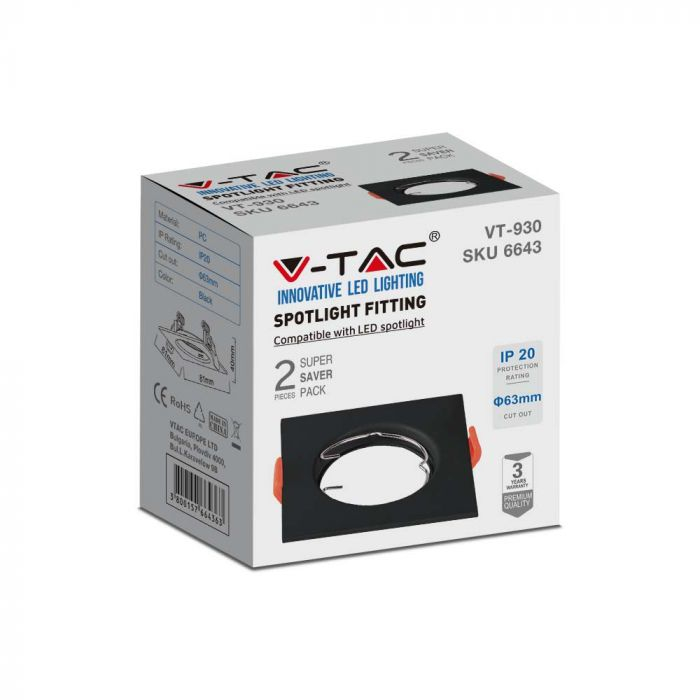 Carcasa Spot GU10, Negru, Patrat, IP20, Montaj Incastrat, Set 2 bucati [7]